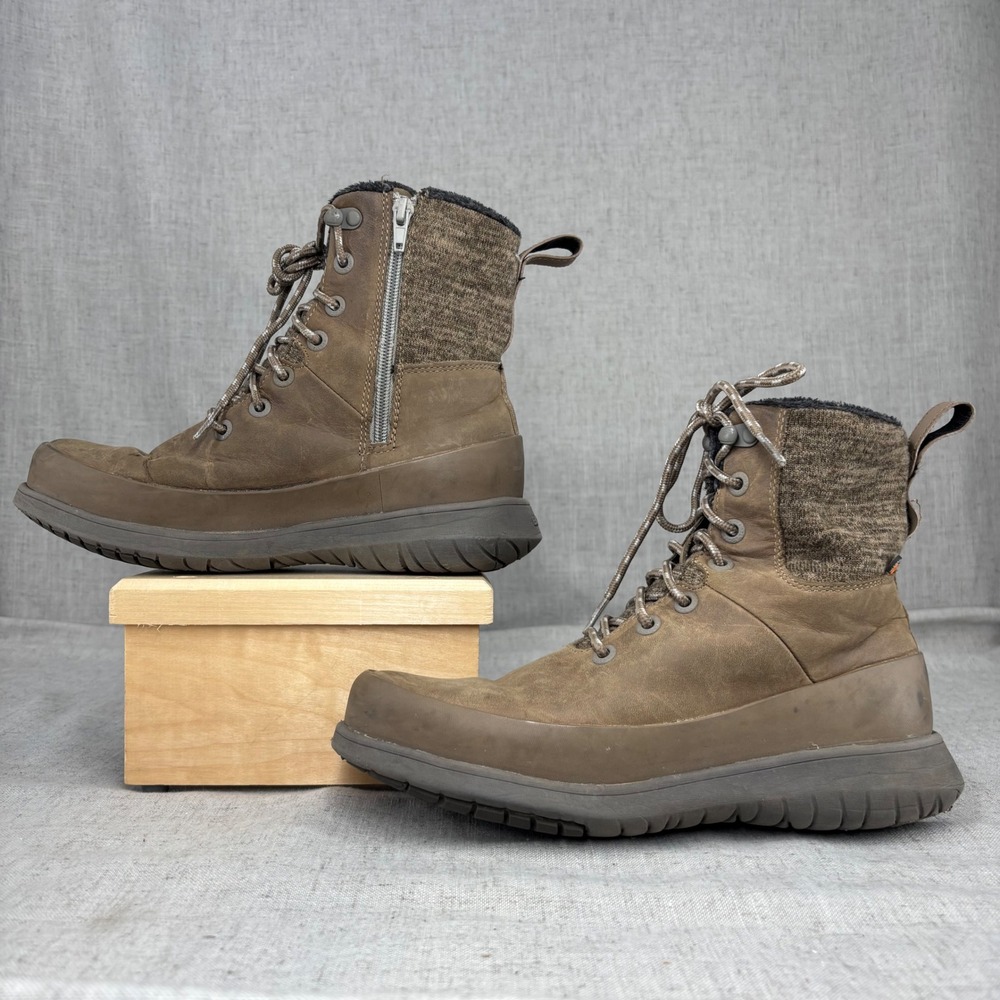 Bogs Freedom Lace Brown Leather Waterproof Lined Winter Boots Zip Up Women's 7 - Picture 3 of 11